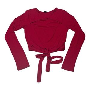Windsor Red Tie-Front Long Sleeve Blouse